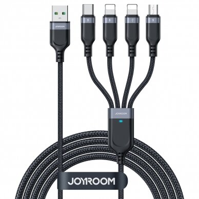 4in1 USB cable USB-A - USB-C / 2 x Lightning / Micro for charging and data transmission 1.2m Joyroom S-1T4018A18 - Juodas