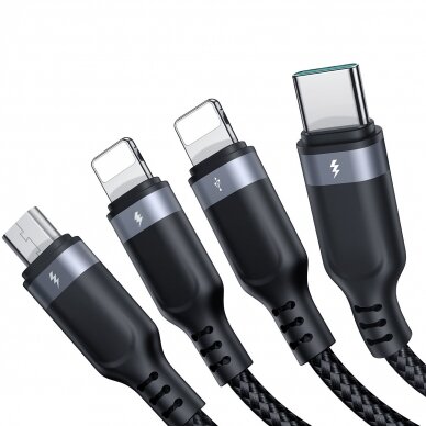 4in1 USB cable USB-A - USB-C / 2 x Lightning / Micro for charging and data transmission 1.2m Joyroom S-1T4018A18 - Juodas 2