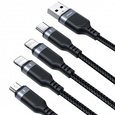 4in1 USB cable USB-A - USB-C / 2 x Lightning / Micro for charging and data transmission 1.2m Joyroom S-1T4018A18 - Juodas 3