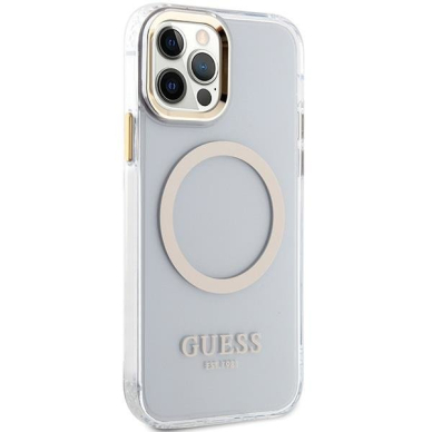 Telefono Dėklas Case Guess iPhone 12/12 Pro 6.1" hardcase Metal Outline Magsafe Skaidrus Auksinis KOW068 3