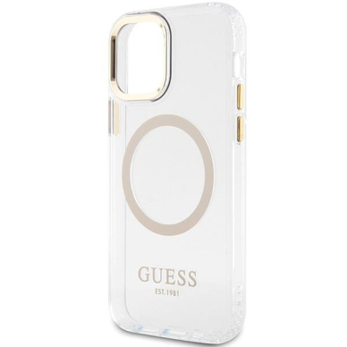 Telefono Dėklas Case Guess iPhone 12/12 Pro 6.1" hardcase Metal Outline Magsafe Skaidrus Auksinis KOW068 5