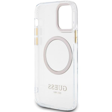 Telefono Dėklas Case Guess iPhone 12/12 Pro 6.1" hardcase Metal Outline Magsafe Skaidrus Auksinis KOW068 6