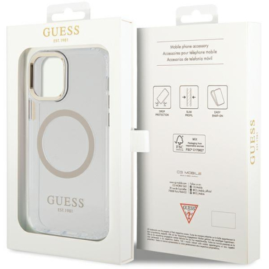 Telefono Dėklas Case Guess iPhone 12/12 Pro 6.1" hardcase Metal Outline Magsafe Skaidrus Auksinis KOW068 7