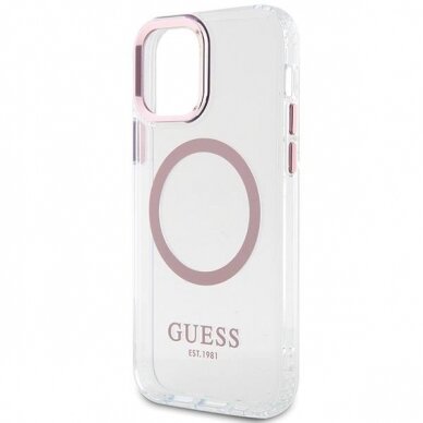 Telefono Dėklas Case Guess iPhone 12/12 Pro 6.1" hard case Metal Outline Magsafe Skaidrus Rožinis KOW068 5