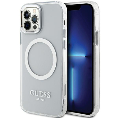 Telefono Dėklas iPhone 12/12 Pro - Guess Silicone TPU with MagSafe Skaidrus KOW068