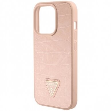 Dėklas Guess Croco Triangle Metal Logo case for iPhone 15 Pro Rožinis 6