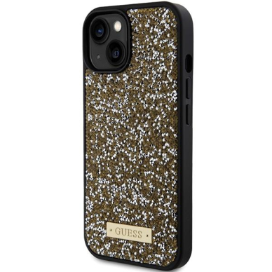 Dėklas Guess GUHCP15SPFGSBSD iPhone 15 6.1" Geltonas hardcase Rhinestone Metal Logo 1