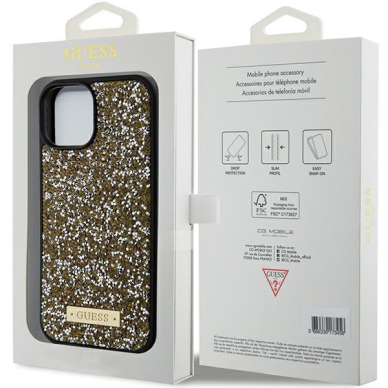 Dėklas Guess GUHCP15SPFGSBSD iPhone 15 6.1" Geltonas hardcase Rhinestone Metal Logo 7