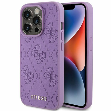 Dėklas Guess GUHCP15XP4EPMU iPhone 15 Pro Max 6.7" Violetinis hardcase Leather 4G Stamped