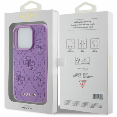 Dėklas Guess GUHCP15XP4EPMU iPhone 15 Pro Max 6.7" Violetinis hardcase Leather 4G Stamped 7