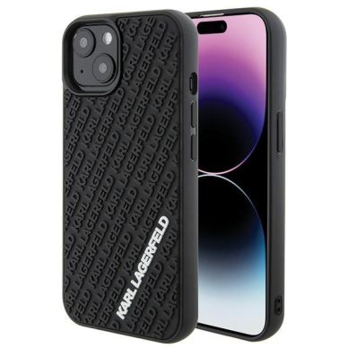 Dėklas Karl Lagerfeld 3D Rubber Multi Logo case for iPhone 15 - Juodas