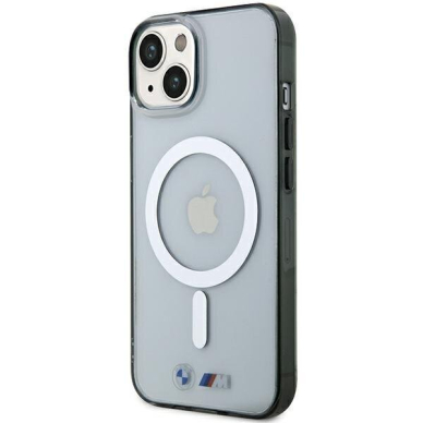 Telefono Dėklas Etui BMW Silver Ring MagSafe do iPhone 15 Skaidrus Juodas KOW068 1