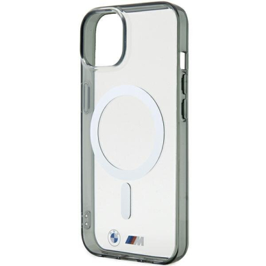 Telefono Dėklas Etui BMW Silver Ring MagSafe do iPhone 15 Skaidrus Juodas KOW068 5