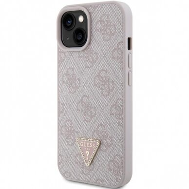 Telefono Dėklas Guess Leather 4G Triangle Strass case for iPhone 15 Šviesiai Rožinis KOW068 1