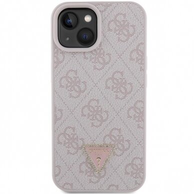 Telefono Dėklas Guess Leather 4G Triangle Strass case for iPhone 15 Šviesiai Rožinis KOW068 2