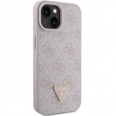 Telefono Dėklas Guess Leather 4G Triangle Strass case for iPhone 15 Šviesiai Rožinis KOW068 3