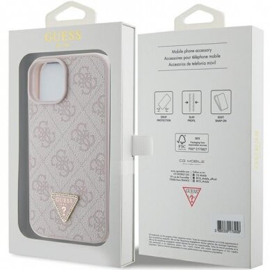 Telefono Dėklas Guess Leather 4G Triangle Strass case for iPhone 15 Šviesiai Rožinis KOW068 7