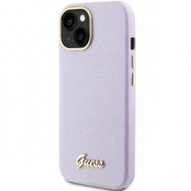 Telefono Dėklas Guess Glitter Glossy Script case for iPhone 15 Pilkas/Violetinis KOW068 1