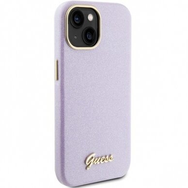 Telefono Dėklas Guess Glitter Glossy Script case for iPhone 15 Pilkas/Violetinis KOW068 3