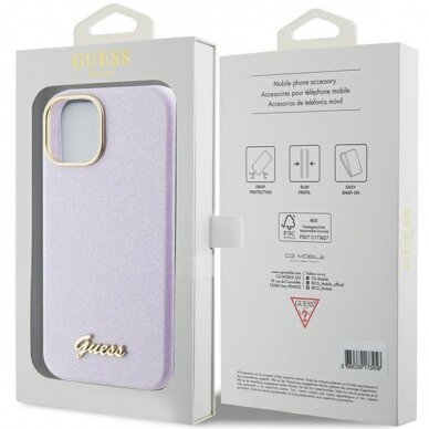 Telefono Dėklas Guess Glitter Glossy Script case for iPhone 15 Pilkas/Violetinis KOW068 7