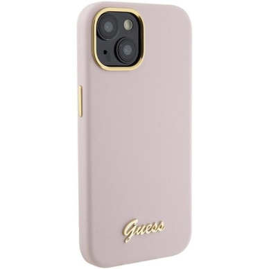 Telefono Dėklas Guess Silicone Script Metal Logo & Frame case for iPhone 15 Rožinis KOW068 3