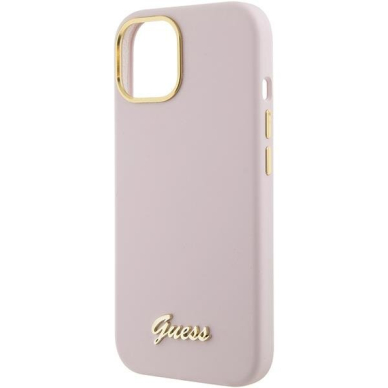 Telefono Dėklas Guess Silicone Script Metal Logo & Frame case for iPhone 15 Rožinis KOW068 5