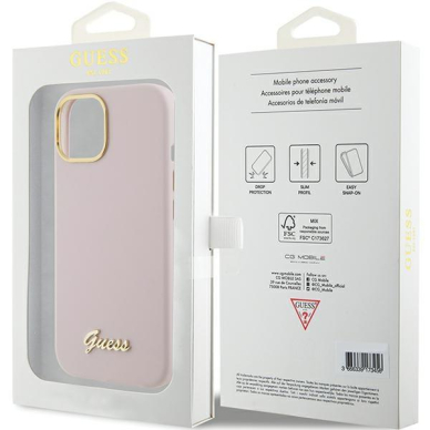 Telefono Dėklas Guess Silicone Script Metal Logo & Frame case for iPhone 15 Rožinis KOW068 7