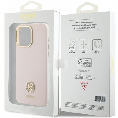 Telefono Dėklas Guess Silicone Logo Strass 4G case for iPhone 15 Pro Max Rožinis KOW068 7