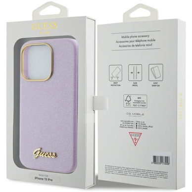 Telefono Dėklas Guess Glitter Glossy Script case for iPhone 15 Pro Max Pilka/VioletinėKOW068 7