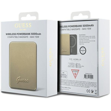 Išorinė Baterija Powerbank Guess MagSafe Metal Script Logo 15W 5000mAh Auksinė KOW06B 4