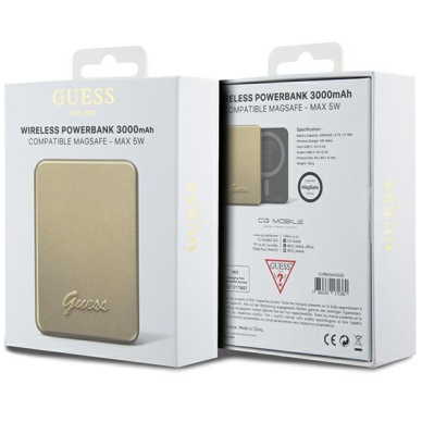 Išorinė Baterija Powerbank Guess MagSafe Metal Script Logo 5W 3000mAh Auksinė KOW06B 4