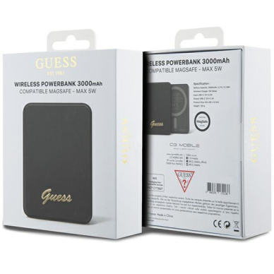 Išorinė Baterija Powerbank indukcyjny Guess MagSafe Metal Script Logo 5W 3000mAh Juodas KOW06B 4