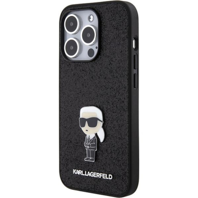 Telefono Dėklas Etui Karl Lagerfeld Fixed Glitter Ikonik Logo Metal Pin do iPhone 15 Pro Juodas KOW068 1