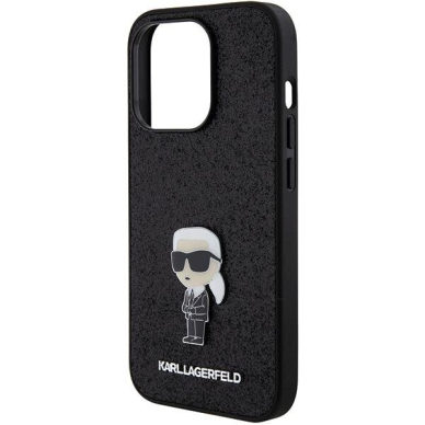 Telefono Dėklas Etui Karl Lagerfeld Fixed Glitter Ikonik Logo Metal Pin do iPhone 15 Pro Juodas KOW068 5