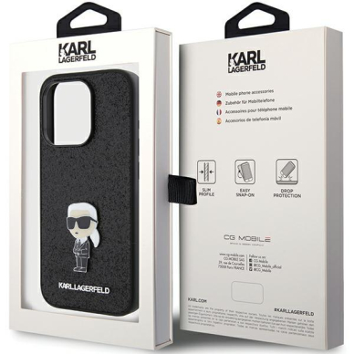 Telefono Dėklas Etui Karl Lagerfeld Fixed Glitter Ikonik Logo Metal Pin do iPhone 15 Pro Juodas KOW068 7