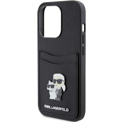 Telefono Dėklas Etui Karl Lagerfeld Saffiano Cardslot Karl&Choupette Metal Pin do iPhone 15 Pro Juodas KOW068 5