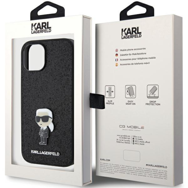 Telefono Dėklas Etui Karl Lagerfeld Fixed Glitter Ikonik Logo Metal Pin do iPhone 15 Juodas KOW068 7