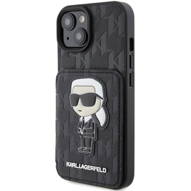 Telefono Dėklas Karl Lagerfeld Saffiano Cardslots and Stand Monogram Ikonik Patch iPhone 15 Juodas KOW068 1