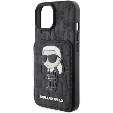 Telefono Dėklas Karl Lagerfeld Saffiano Cardslots and Stand Monogram Ikonik Patch iPhone 15 Juodas KOW068 5