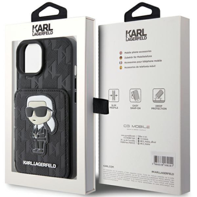 Telefono Dėklas Karl Lagerfeld Saffiano Cardslots and Stand Monogram Ikonik Patch iPhone 15 Juodas KOW068 8