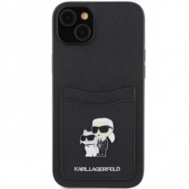 Telefono Dėklas Karl Lagerfeld Saffiano Cardslot Karl&Choupette Metal Pin iPhone 15 Juodas KOW068 2