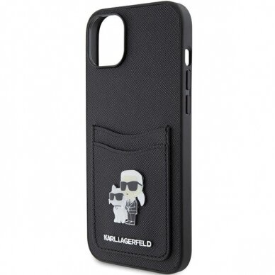 Telefono Dėklas Karl Lagerfeld Saffiano Cardslot Karl&Choupette Metal Pin iPhone 15 Juodas KOW068 5