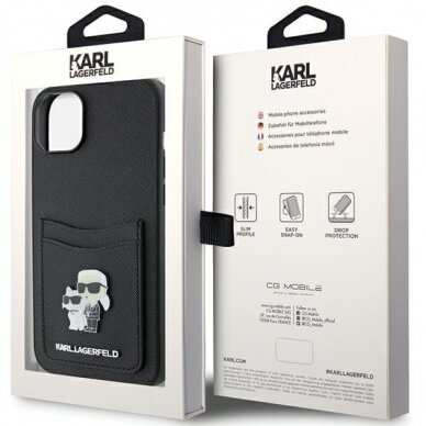 Telefono Dėklas Karl Lagerfeld Saffiano Cardslot Karl&Choupette Metal Pin iPhone 15 Juodas KOW068 7