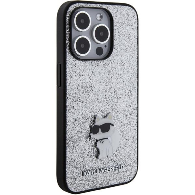 Telefono Dėklas Karl Lagerfeld Fixed Glitter Choupette Logo Metal Pin do iPhone 15 Pro Max Sidabrinis KOW068 3