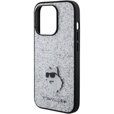 Telefono Dėklas Karl Lagerfeld Fixed Glitter Choupette Logo Metal Pin do iPhone 15 Pro Max Sidabrinis KOW068 5