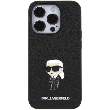 Akcija! Telefono Dėklas Karl Lagerfeld Fixed Glitter Ikonik Logo Metal Pin do iPhone 15 Pro Max Juodas KOW068 2