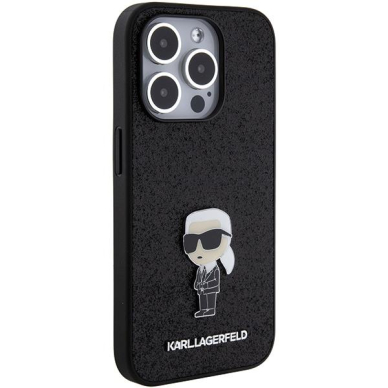 Akcija! Telefono Dėklas Karl Lagerfeld Fixed Glitter Ikonik Logo Metal Pin do iPhone 15 Pro Max Juodas KOW068 3