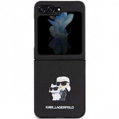 Dėklas Karl Lagerfeld KLHCZF5SAKCNPK Samsung Galaxy Z Flip5 F731 hardcase Saffiano Karl&Choupette Pin - Juodas 1