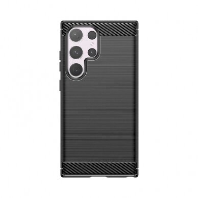 Dėklas Carbon Case for Samsung Galaxy S24 Ultra Flexible Silicone Carbon Cover - Juodas 1