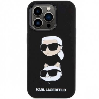 Dėklas Karl Lagerfeld KLHCP15XSDHKCNK iPhone 15 Pro Max 6.7" Juodas Silicone Karl&Choupette Head 2